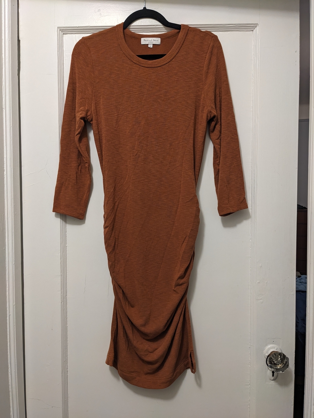 Michael Stars Rust Orange Ruched Midi Dress Sweaterdress
